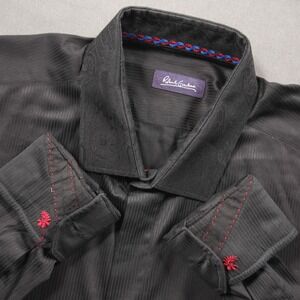 Robert Graham Paisley Collar Tonal Stripe Men XL Black On Black Textured